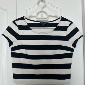 BNWT Express Striped Black and White Crop Top with cap sleeves in size XS